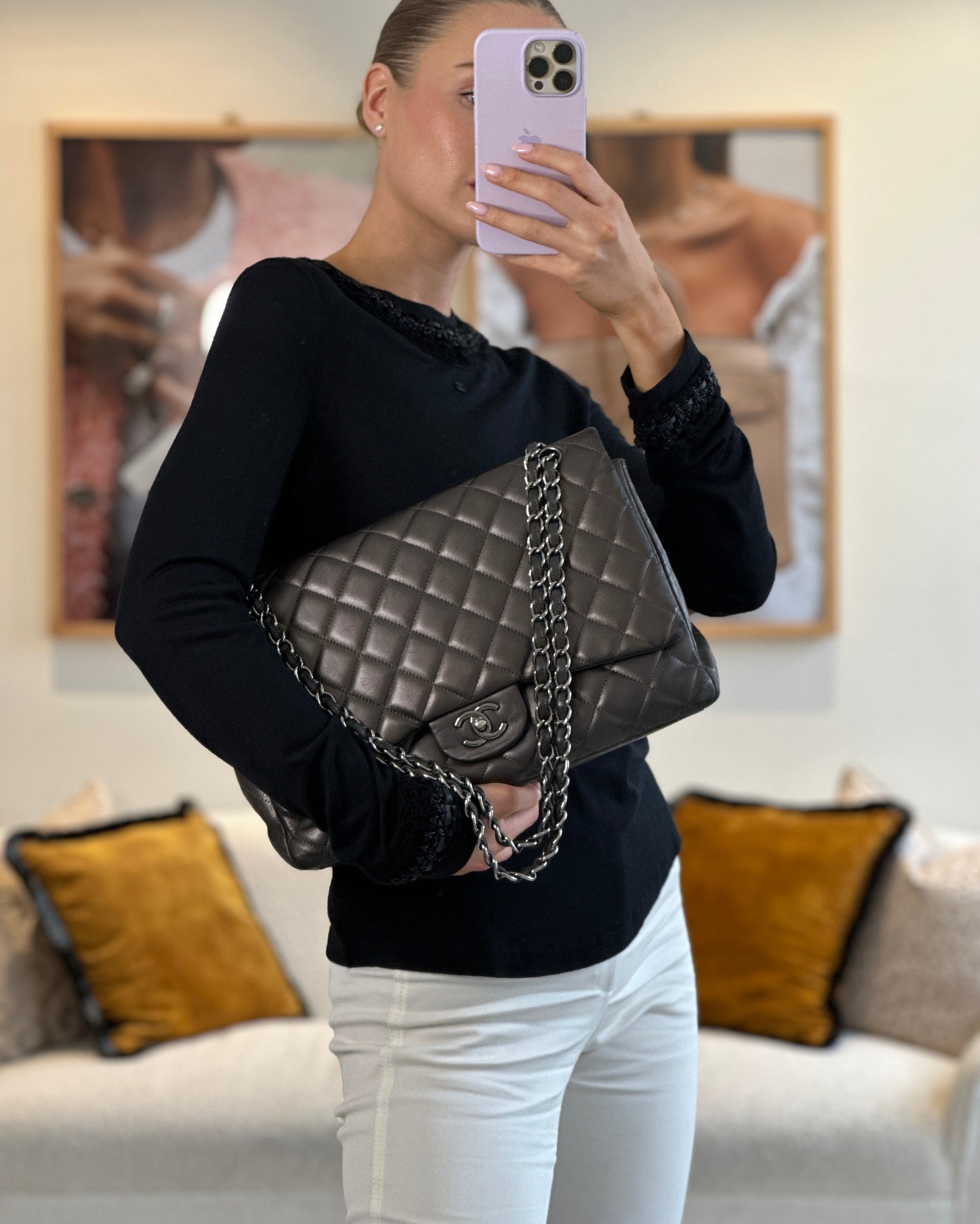 *FIRE PRICE* CH Bronze Metallic Classic Maxi Bag with Single Flap and Silver Hardware