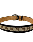 GG Supreme Leather Trimmed Interlocking G Buckle Belt Luxury Designer By GCCI In Brown Monogram Canvas/Leather, Size: Small