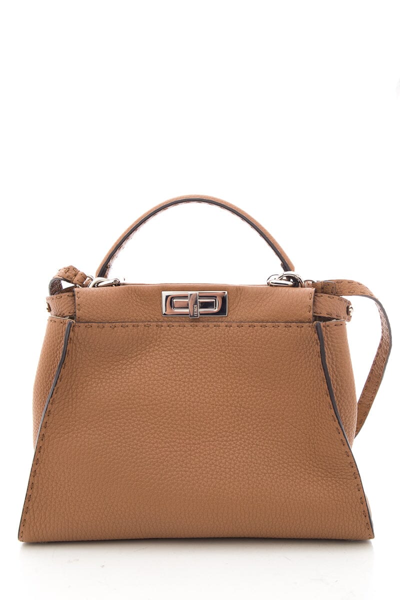 FNDI Brown Leather Medium Peak-A-Boo Handbag