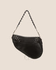 CHRISTIAN D1OR 2004 BLACK SUEDE EMBELLISHED WHIPSTITCH SADDLE BAG
