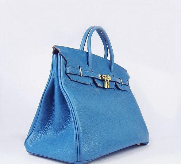 HMS Birkin 35cm Togo Leather Handbags 6099 Blue Golden