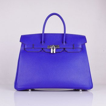 HMS Birkin 35cm Togo Leather Handbags Electric Blue Silver
