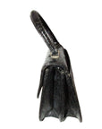 Giorgio GCCI, Bamboo 1947 style, dark navy crocodile leather, top handle purse with sterling hardware, a boxy, structured shape, & an envelope style top