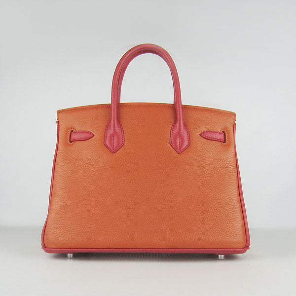 HMS Birkin 30cm Togo Leather Handbags Red/Orange/Green Silver