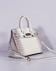 HMS Birkin 30cm Crocodile Leather Bag With Strap Grey White Gold