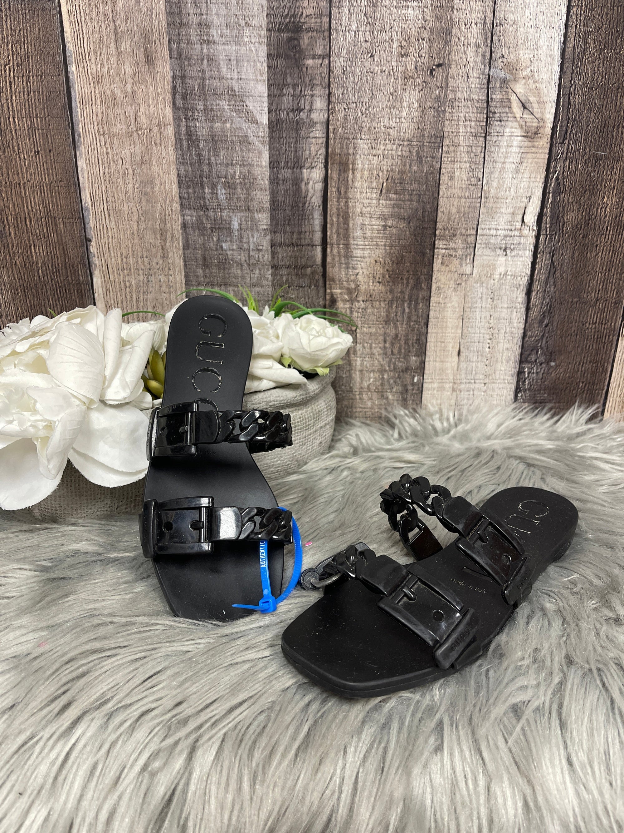 Black Sandals Luxury Designer GCCI