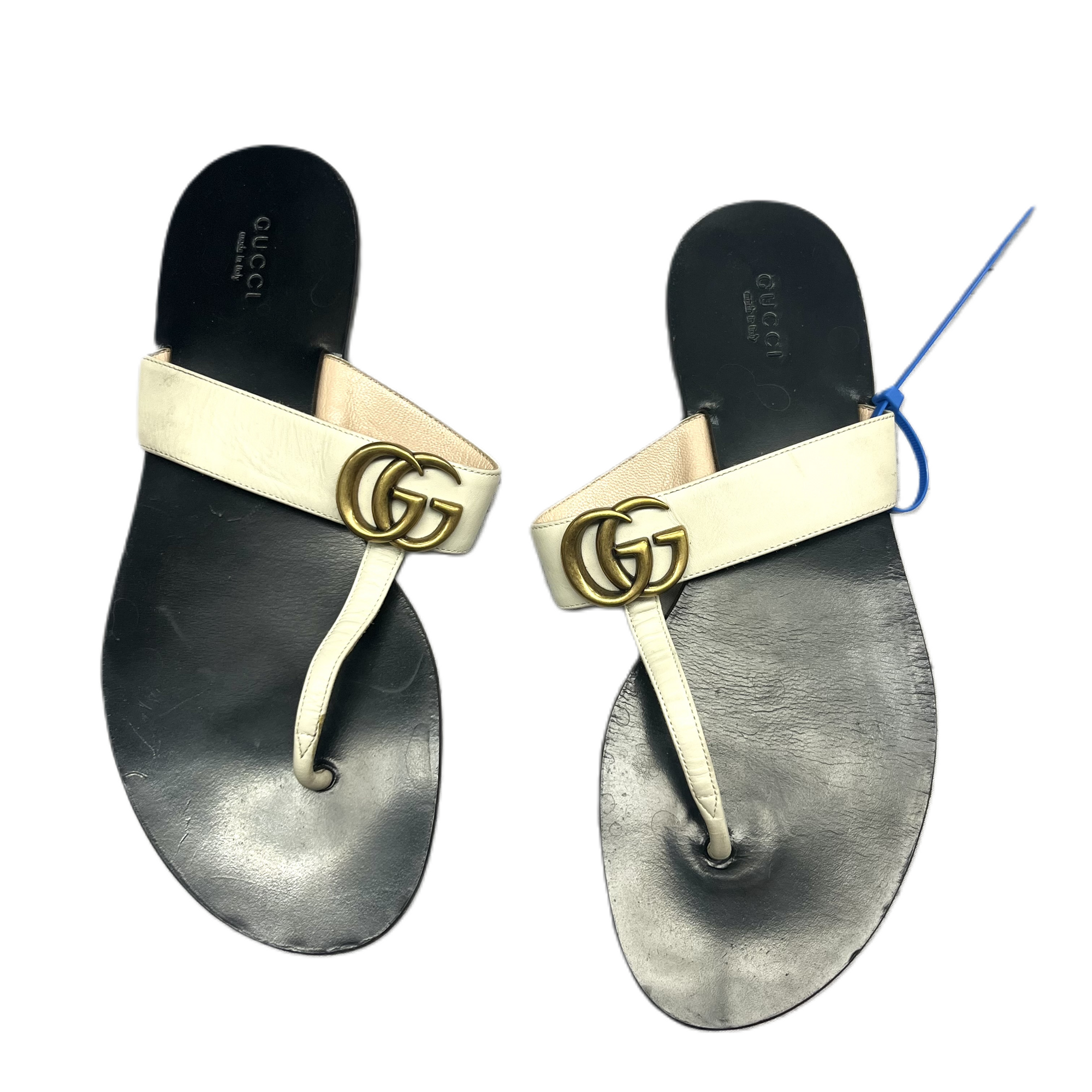 Black &amp; Cream Sandals Luxury Designer By GCCI, Size: 9.5