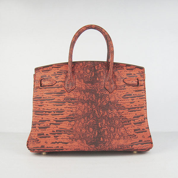 HMS Birkin 30cm Lizard Pattern Handbag 6088 Orange/Golden