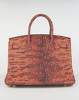 HMS Birkin 30cm Lizard Pattern Handbag 6088 Orange/Golden