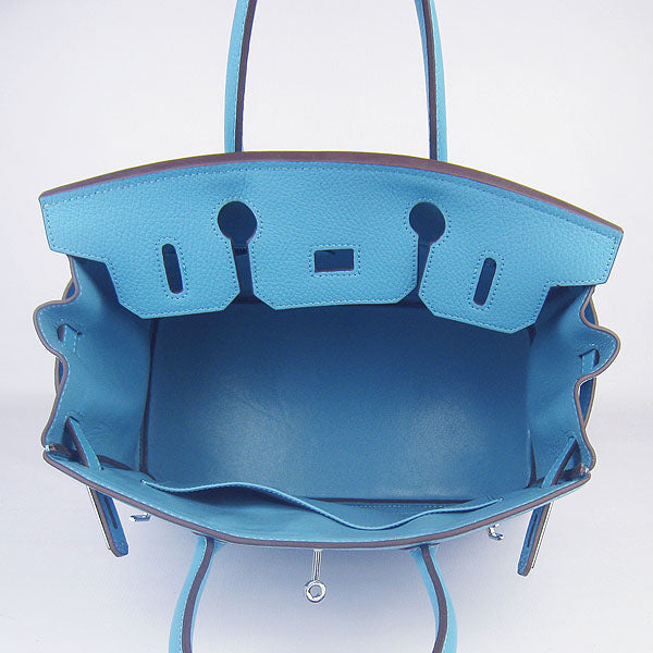 HMS Birkin 30cm Togo Leather Handbags Light Blue Silver