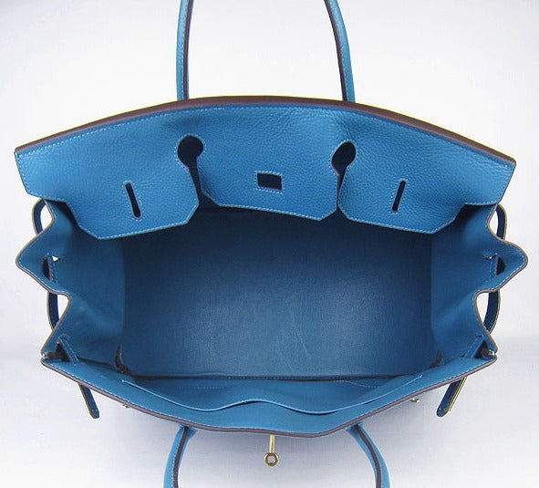 HMS Birkin 35cm Togo Leather Handbags 6099 Blue Golden