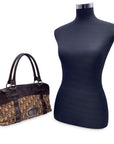 CHRISTIAN D1OR Brown Logo Oblique Canvas Satchel Shoulder Bag