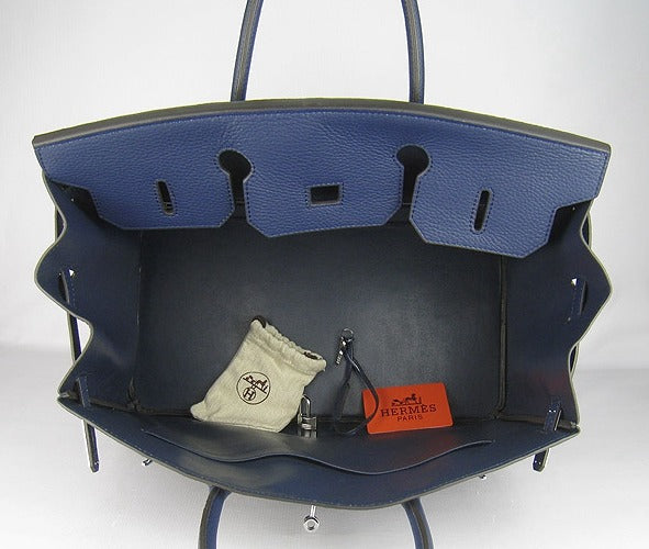 HMS Birkin 35cm Togo Leather Handbags 6099 Dark Blue Silver