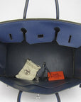 HMS Birkin 35cm Togo Leather Handbags 6099 Dark Blue Silver