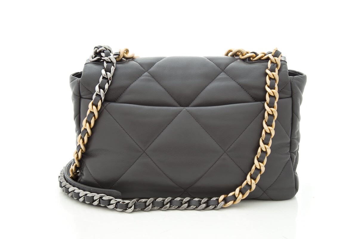 2020 CH 19 Grey Lambskin Quilted Flap Handbag