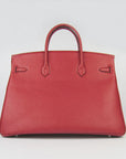 HMS Birkin 35CM Togo Leather Handbags 6099 red silver