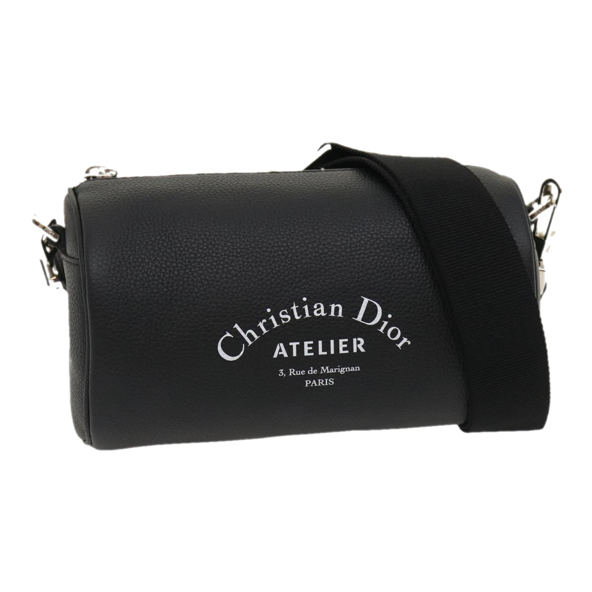 CHRISTIAN D1OR Atelier Roller Bag Shoulder Bag Leather Black Auth 29708A
