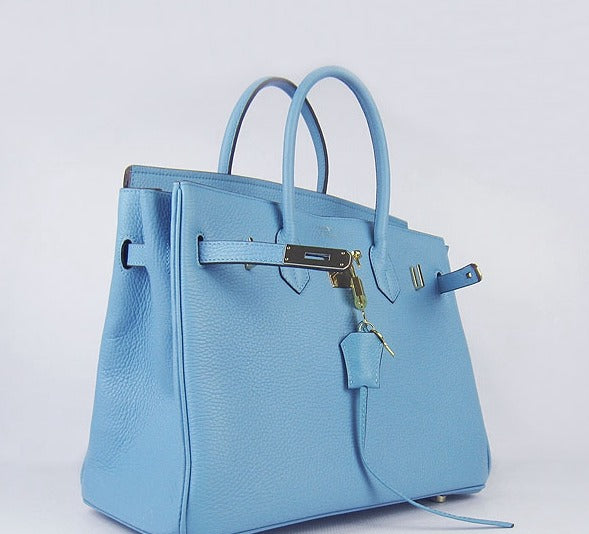 HMS Birkin 35cm Togo Leather Handbags Light Blue Golden
