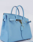 HMS Birkin 35cm Togo Leather Handbags Light Blue Golden