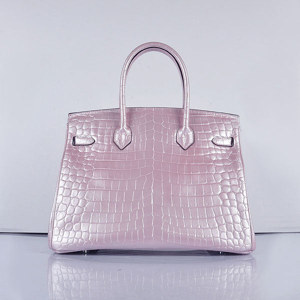 HMS Birkin 35cm 6089 New Crocodile Vein Handbags Pink Silver