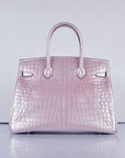 HMS Birkin 35cm 6089 New Crocodile Vein Handbags Pink Silver