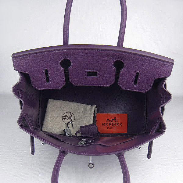 HMS Birkin 30cm Togo Leather Handbags Purple Silver