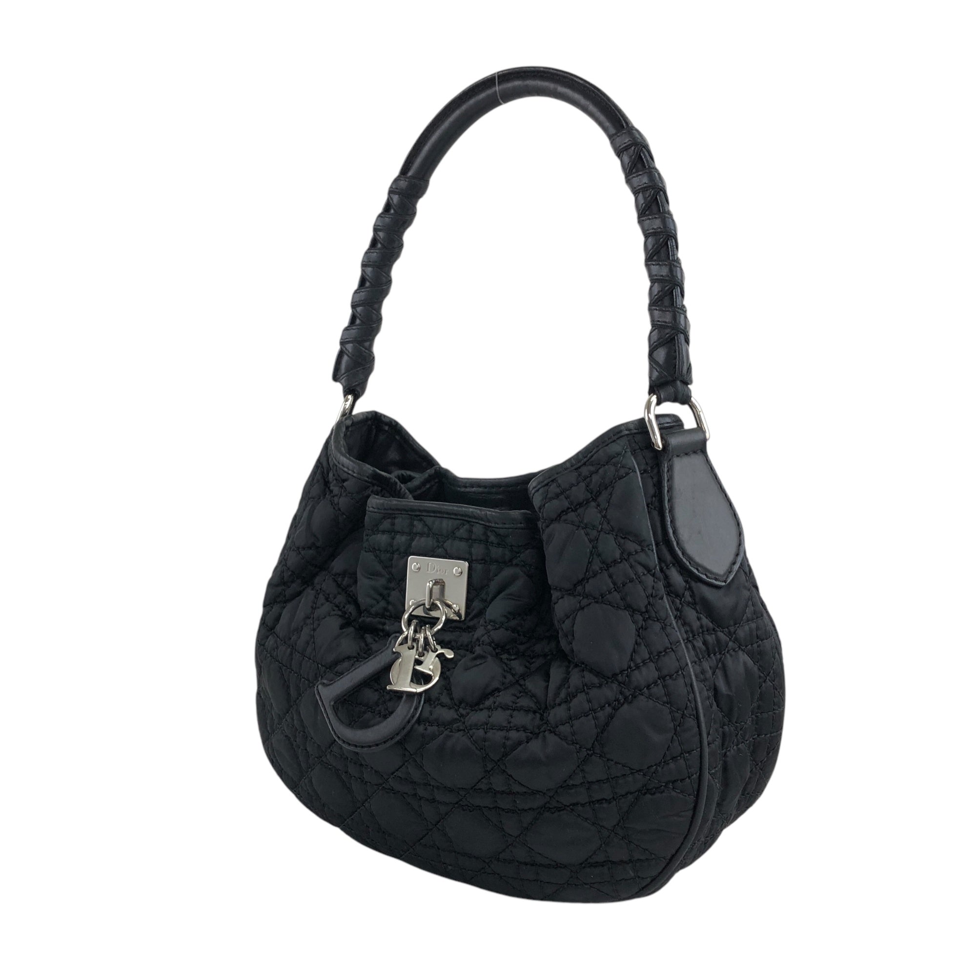 Christian D1OR Cannage Logo Charm Shoulder bag Hobobag Black Vintage j5gaea