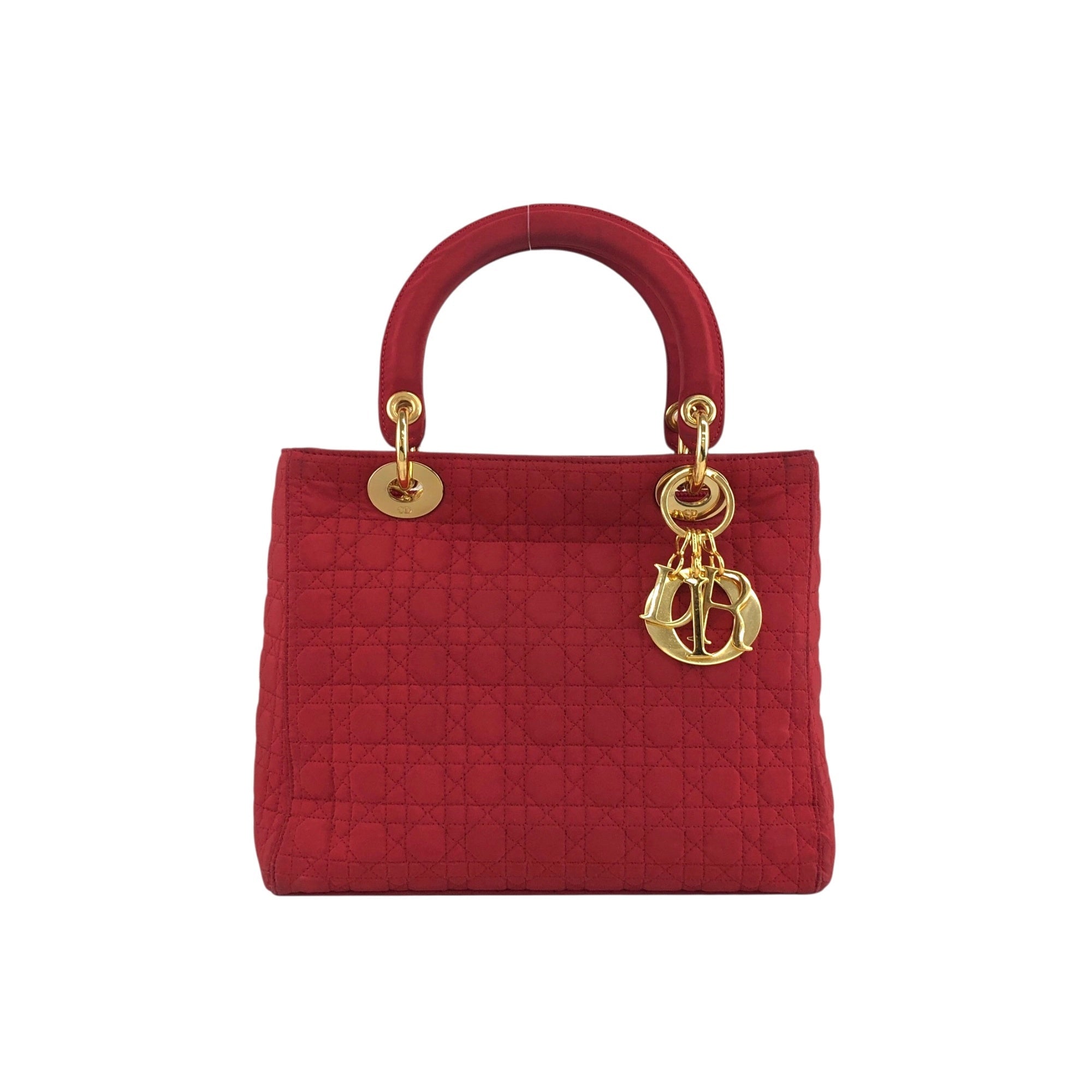 Christian D1OR Cannage Charm Handbag Red Vintage cstet8