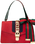 (WMNS) GCCI Sylvie Gold buckle Stripe Webbing Bow Wide Version Leather handbag Small Red 421882-CVLEG-8604