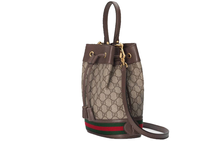 (WMNS) GCCI Ophidia Logo Stripe Webbing Canvas Drawstring handbag Small / Brown Classic 550621-96I3B-8745