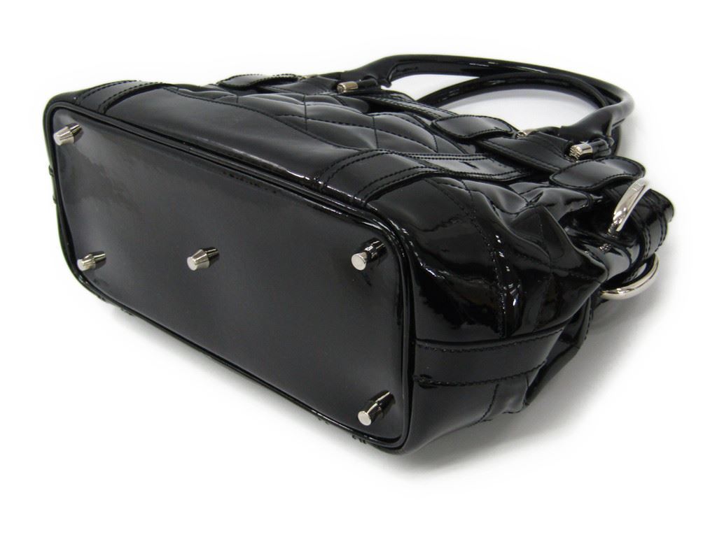 BBERRY Black Quilted Patent Leather Beaton Tote (SHA-13766)