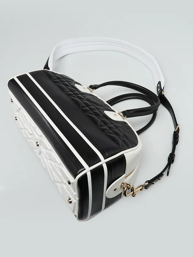 CHRISTIAN D1OR Black/White Quilted Leather Mini Vibe Bowling Bag