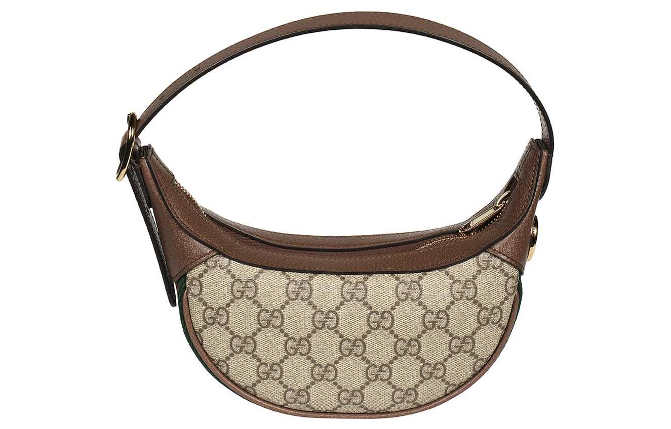 (WMNS) GCCI Ophidia Retro Logo Stripe Webbing Canvas Armpit Ebony / Brown Shoulder Bag 658551-96IWG-8745