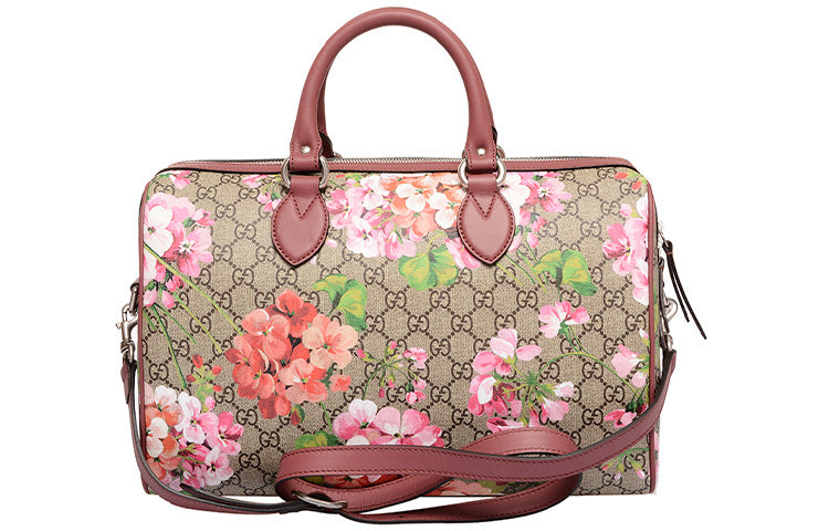 (WMNS) GCCI GG Blooms Logo Printing Canvas Boston Ebony / Pink Handbag 409527-KU2IN-8693