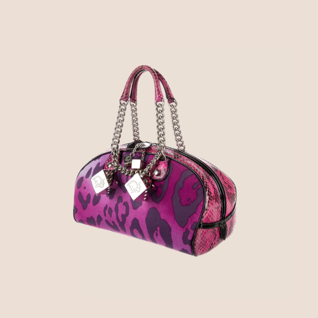 CHRISTIAN D1OR 2004 PYTHON TRIMMED GAMBLER DICE BOWLER BAG