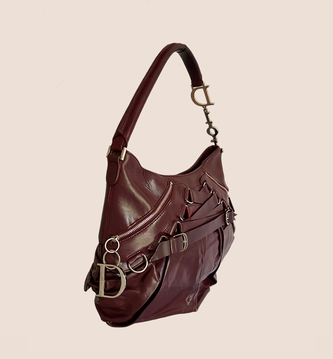 CHRISTIAN D1OR 2007 BURGUNDY LEATHER CORSET BAG