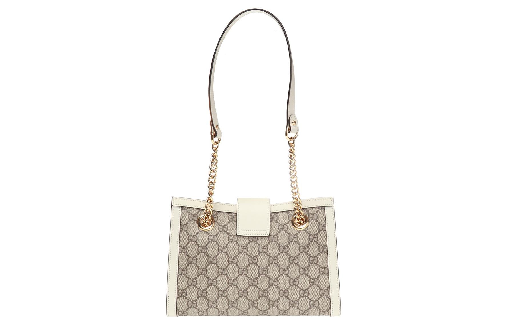 (WMNS) GCCI Padlock Metallic Logo Canvas Chain handbag Small / White 498156-KHNKG-9761