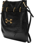 (WMNS) GCCI Horsebit 1955 Retro Gold buckle Leather Drawstring Shoulder Messenger Bag Black 602089-1IV0G-1000