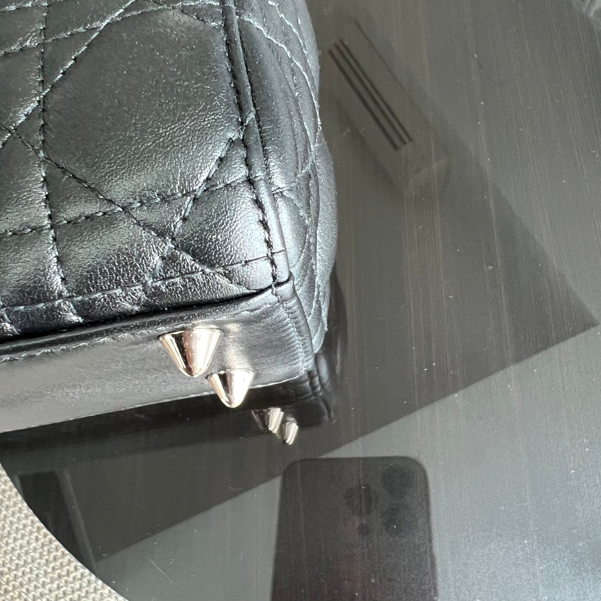 *ABC Strap* D1OR Lady Small MyABC Cannage Calfskin Metallic Gunmetal Grey Golden Hardware