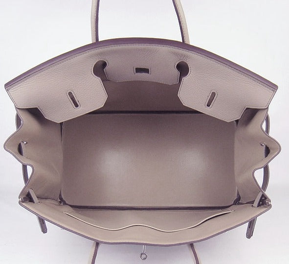 HMS Birkin 35cm Togo Leather Handbags 6099 Grey Silver