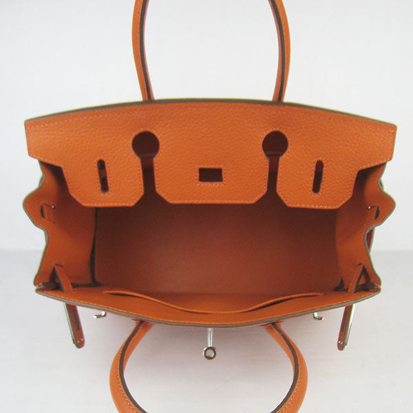 HMS Birkin 30cm Togo Leather Handbags Orange Silver