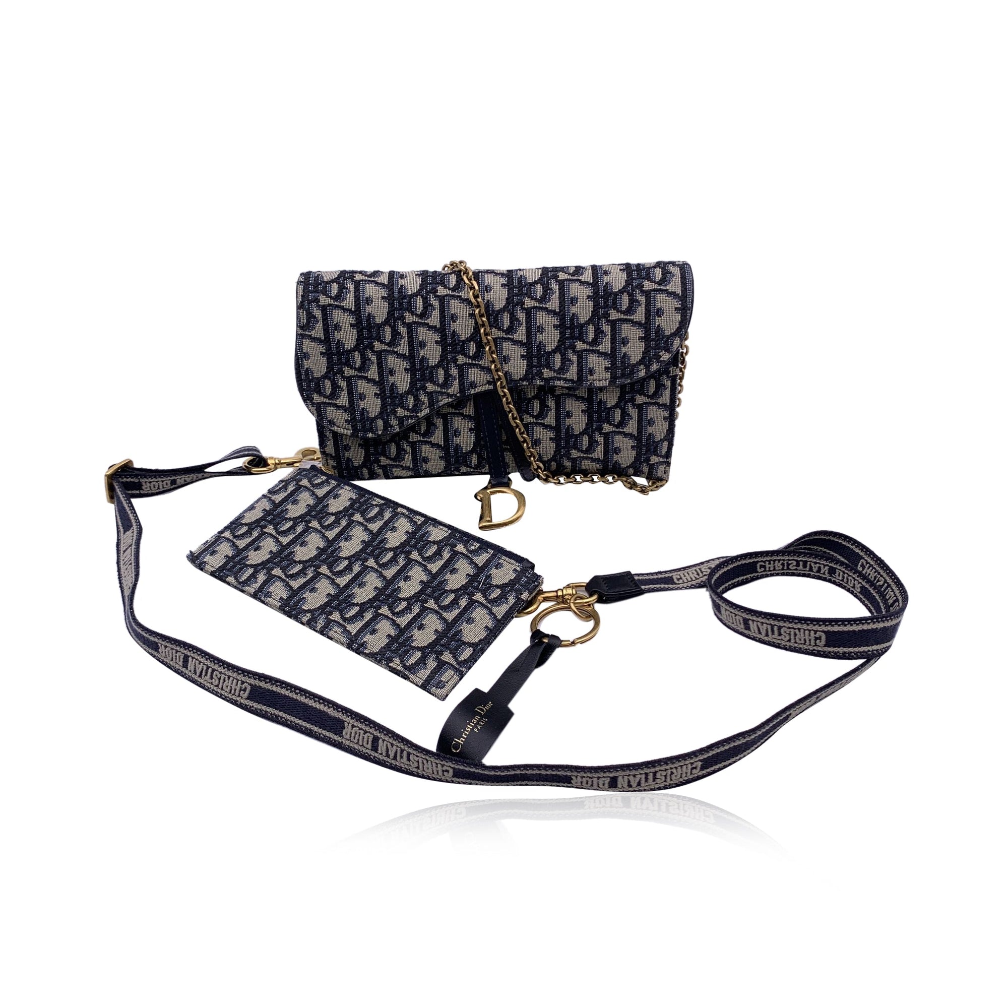 CHRISTIAN D1OR Blue Jacquard Oblique Canvas Saddle Woc Small Bag