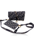 CHRISTIAN D1OR Blue Jacquard Oblique Canvas Saddle Woc Small Bag