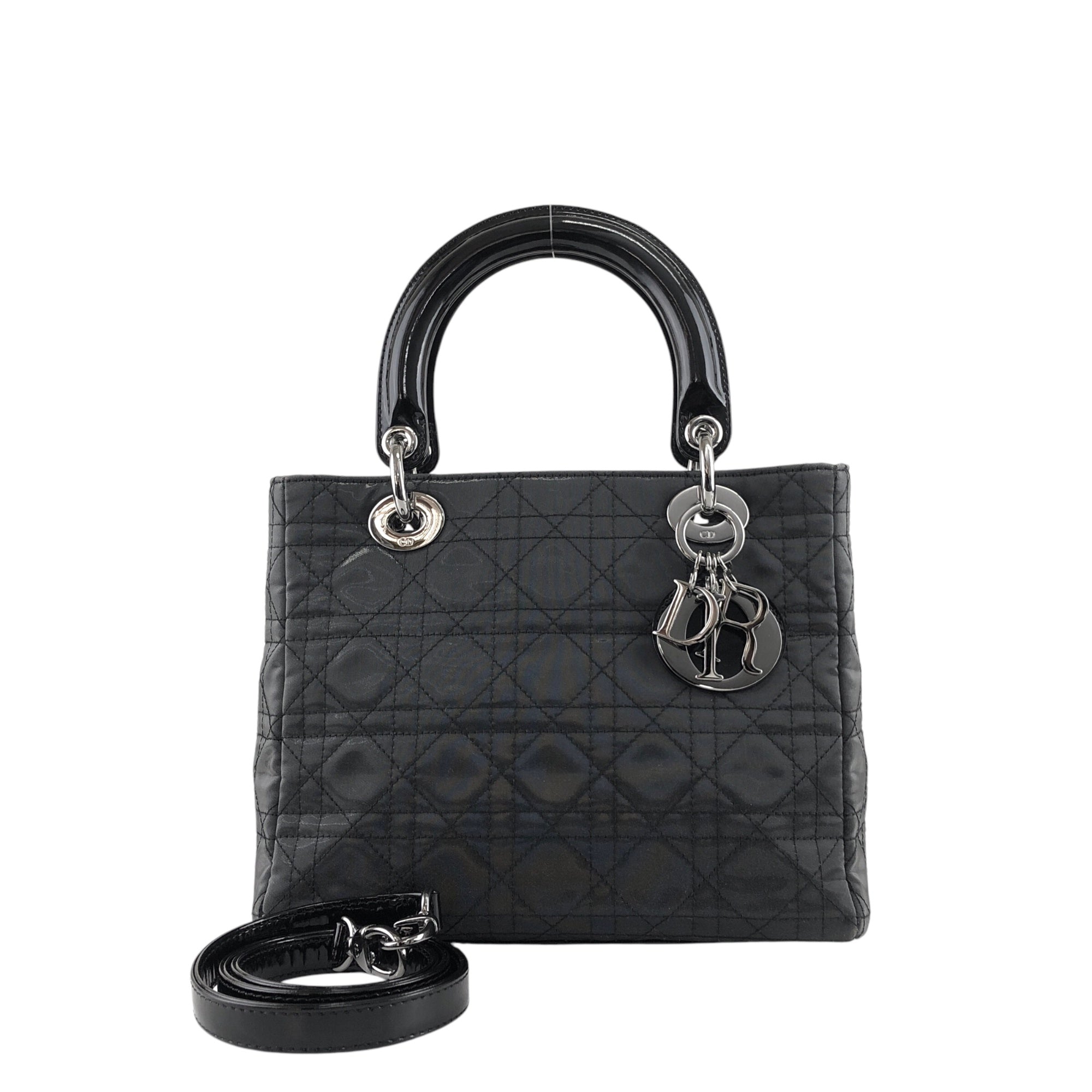 Christian D1OR Cannage CD Logo Charm Two-way Handbag Shoulder bag Black Vintage 5cgj75