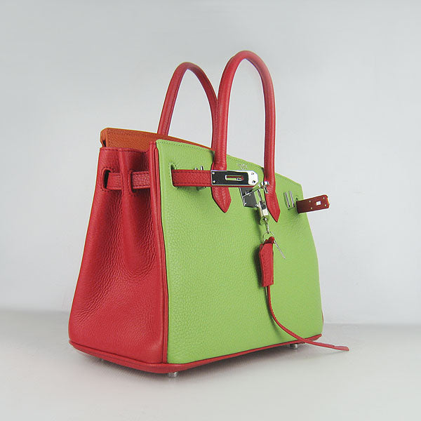 HMS Birkin 30cm Togo Leather Handbags Red/Orange/Green Silver