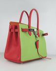 HMS Birkin 30cm Togo Leather Handbags Red/Orange/Green Silver