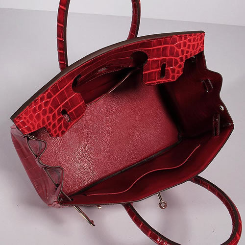 HMS Birkin 30cm Crocodile Leather Bag With Strap Red Gold