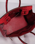 HMS Birkin 30cm Crocodile Leather Bag With Strap Red Gold