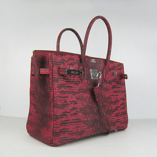 HMS Birkin 35CM Lizard Pattern handbag 6089 Red/silver