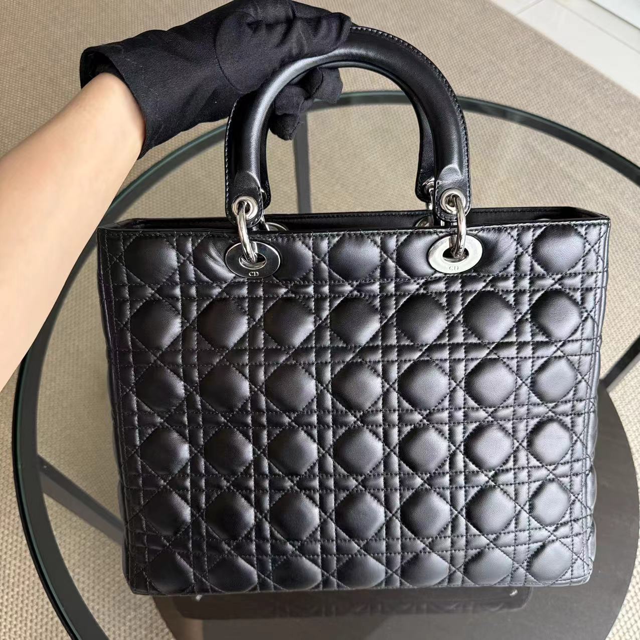 *Recolored* D1OR Lady Large - Cannage Lambskin Black Silver Hardware